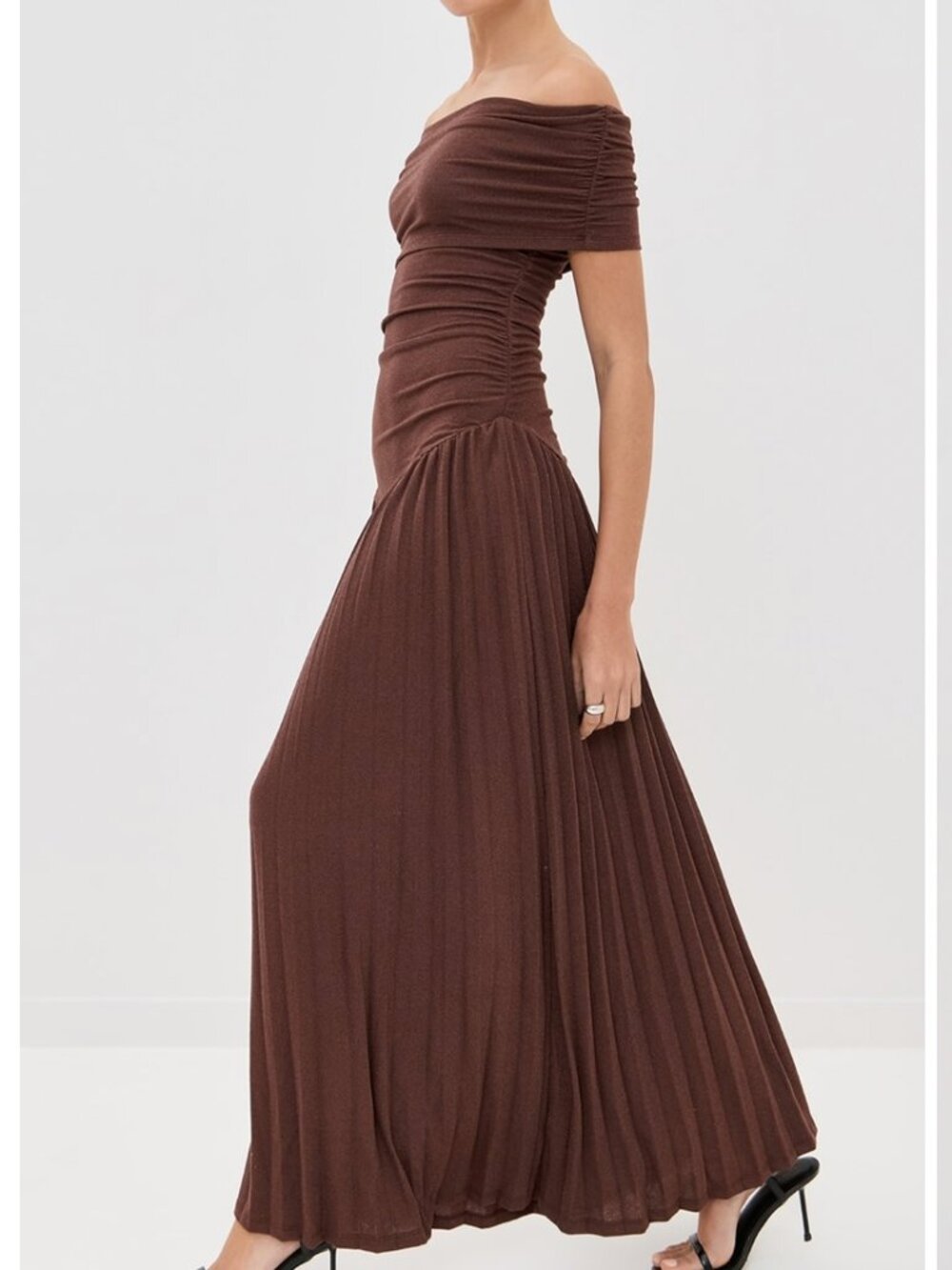 BEST Lioness Field Of Dreams Knit Maxi Dress Gown Brown Cafe - Picture 3 of 8